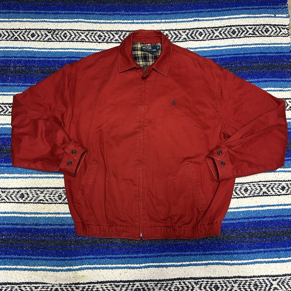 Vtg Polo Ralph Lauren Harrington Jacket Red Large Plaid Lined